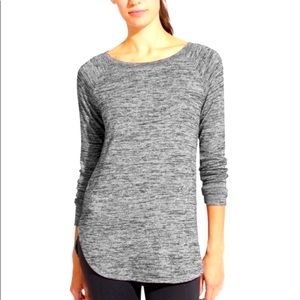 Athleta Pose Open Back Heathered Gray Knit Shirt